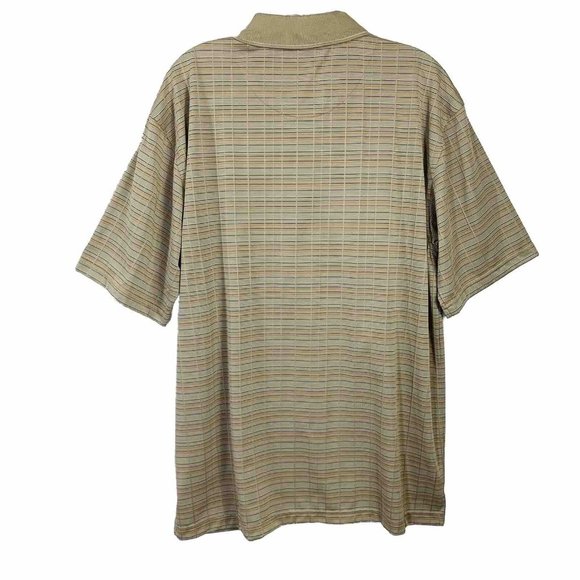 PGA Tour Mens Beige Striped Golf Polo Shirt Size L Short Sleeve Activewear Trip - Picture 2 of 11